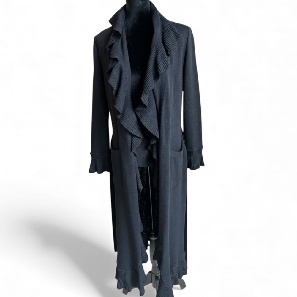 Vintage St. John Collection Black Knit Ruffled Cardigan Size 2